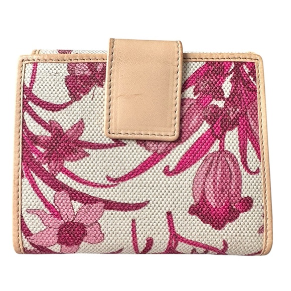 Gucci Floral Pink White & Tan Canvas & Leather Compact Bifold Wallet - Picture 4 of 13